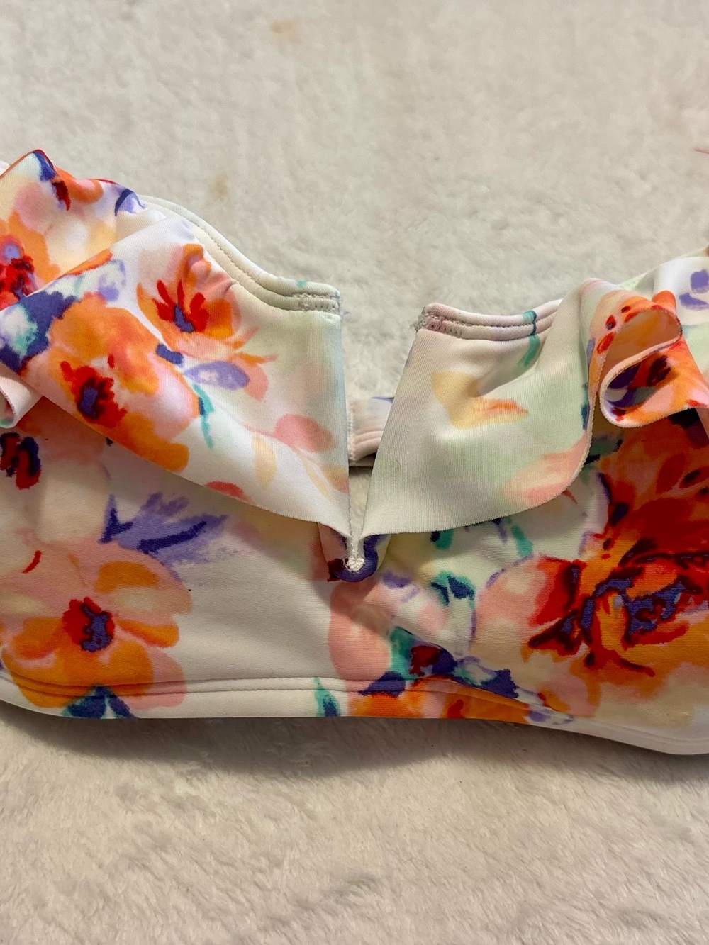 Gilly Hicks Floral Ruffle Bandeau Swim Top - White with Orange, Purple, Pink - Picture 4 of 6